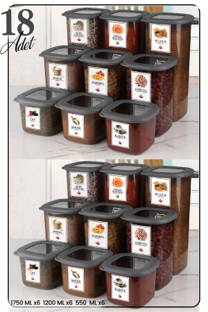 Set mit 18 quadratischen Frischhaltedosen mit Silikondeckeln und Etiketten - 1