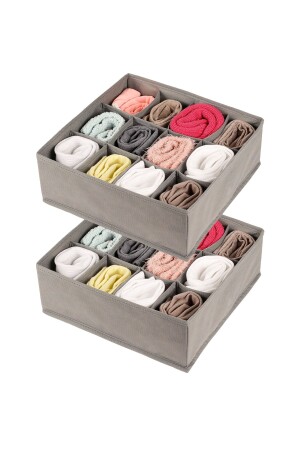 Set mit 2 grauen Kinderzimmerschränken, Schubladen, Wäschesocken-Organizer, Waben-Akkordeon-Organizer PTK12-2GRI - Rek Home