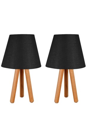 Set mit 2 Nachttischen mit drei Beinen und Lampenschirm aus Holz in Schwarz ev-37 - EvLight