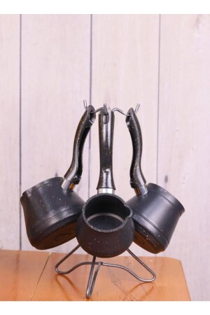 Set mit 3 Kaffeekannen aus schwarzem Granit, geeignet für Mitgift und den täglichen Gebrauch, Elite01 - Alyans