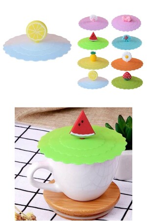 Set mit 3 Silikon-Becherdeckeln mit Obst-, Pflanzen- und Tierfiguren, staubdichter Becherdeckel - Kitchen Design Lab
