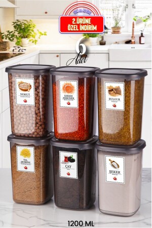 Set mit 6 beschrifteten quadratischen Frischhaltedosen 1200 ml – Organisationsglas mit Hartdeckel TYC00733042458 - Kitchen Life