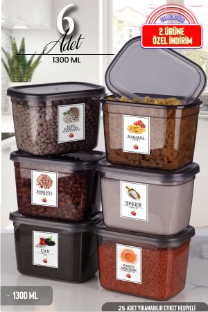 Set mit 6 beschrifteten rechteckigen Moly-Aufbewahrungsbehältern, 1300 ml, Frühstücksschüssel mit Deckel – mehrere Sets können hergestellt werden MCH08776 - Kitchen Life