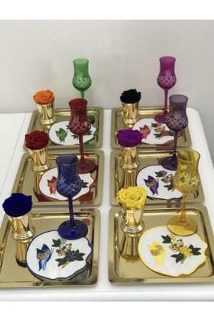 Set mit 6 luxuriösen Goldkare-Edelstahl-Titan-Kaffee-, Tee- und dekorativen Präsentations-Serviertabletts 21 x 21 cm MZ000G666 - Mira züccaciye
