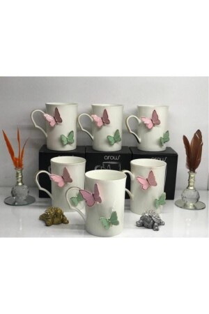 Set mit 6 Schmetterlings-Porzellanbechern GZN252 - Genel Markalar