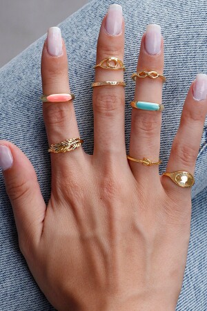 Set mit 8 Emaille-Steinringen und Verbindungsringen 0038 - Ervalina