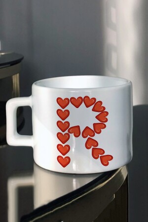 Sevgililer Gününe Özel Sevgiliye Hediye Kalpli R Harfi Baskılı Çay-kahve Fincanı EZ-ÇF-0731 - 1