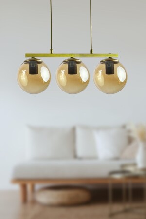 Sezar Bal Camlı Eskitme Modern Tasarım Yemek Masası Üstü -salon 3 Lü Avize LA12000030 - Fer Avize