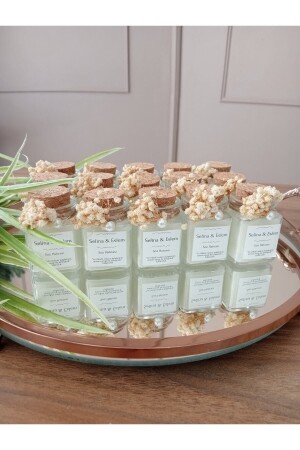 Şık Kavanozda Etiketli Mum- Söz- Nişan- Nikah- Kına- Düğün Hediyeliği- Nişan Hediyeliği (15 Adet) - Decorahobi