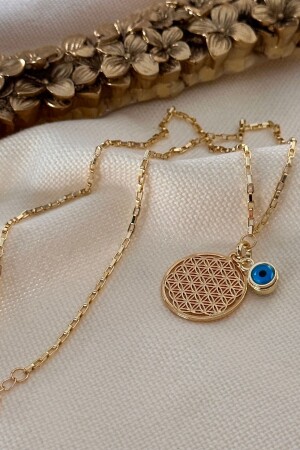 Sık Zincirli Yaşam Çiçeği Ve Nazar Detaylı Kolye - Trendy Butik