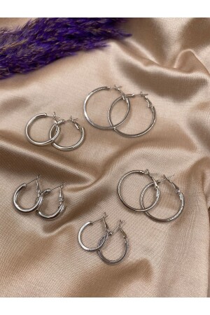 Silberfarben, 5 Paar und 5 Clip-Creolen unterschiedlicher Größe - Eylülün Takısı