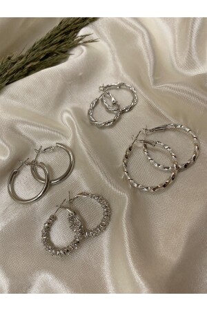 Silberfarbene 4 Paar Clip-Creolen - Eylülün Takısı