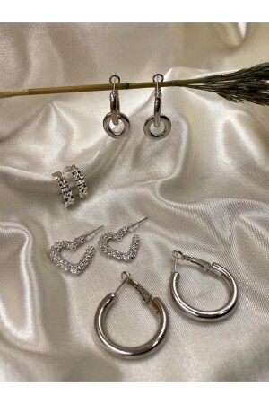 Silberfarbene 4 Paar Herz-Change-Clip- und Bottega-Design-Ohrringe - Eylülün Takısı