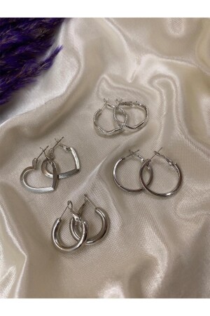 Silberfarbene 4 Paar Herz- und Schlangenrücken-Clip-Creolen mit klassischem und besonderem Design - Eylülün Takısı