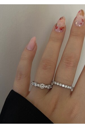 Silberfarbener Zirkonstein 2 Ringe - Kiligistanbul