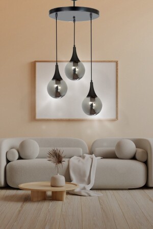 Sina 3'lü Modern Siyah Damla Füme Camlı Retro Avize - Yatak Odası - Salon - Mutfak - Hol TYC00192986266 - TEKFA