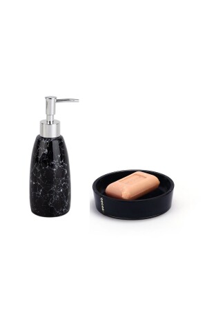Sıvı Sabunluk Ve Sabunluk 2 Li Banyo Seti,siyah Taşlı ZBOSP-C299 - 1