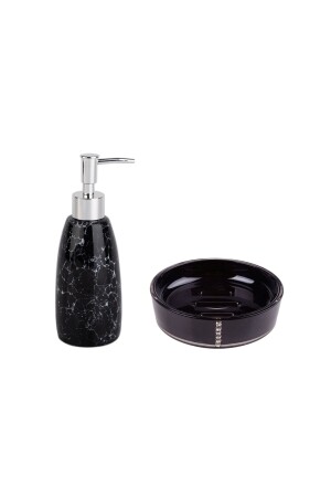 Sıvı Sabunluk Ve Sabunluk 2 Li Banyo Seti,siyah Taşlı ZBOSP-C299 - 2