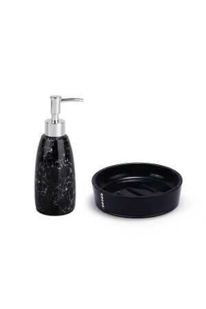 Sıvı Sabunluk Ve Sabunluk 2 Li Banyo Seti,siyah Taşlı ZBOSP-C299 - 3