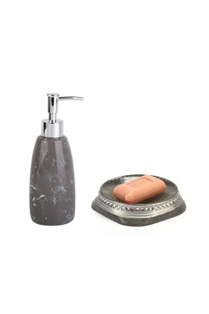 Sıvı Sabunluk Ve Sabunluk 2 Li Banyo Seti,taşlı Gümüş ZBOSP-C301 - 1