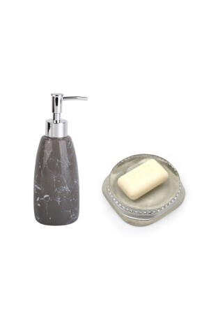 Sıvı Sabunluk Ve Sabunluk 2 Li Banyo Seti,taşlı Gümüş ZBOSP-C301 - 2