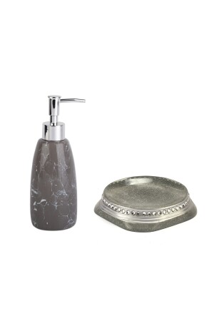 Sıvı Sabunluk Ve Sabunluk 2 Li Banyo Seti,taşlı Gümüş ZBOSP-C301 - 3