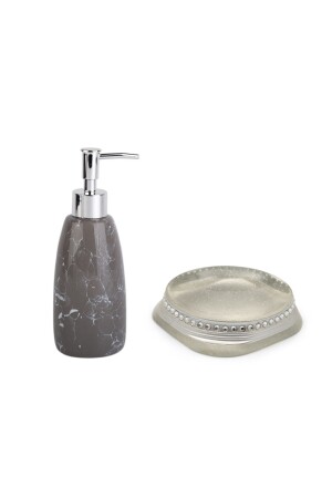 Sıvı Sabunluk Ve Sabunluk 2 Li Banyo Seti,taşlı Gümüş ZBOSP-C301 - 4