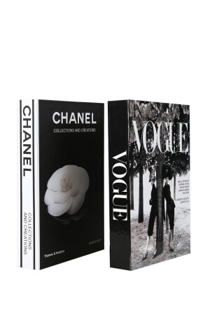 Siyah Beyaz 2'li Vogue Kadınlar Gül Dekoratif Kitap Kutu iray03 - 1