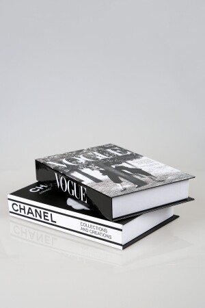 Siyah Beyaz 2'li Vogue Kadınlar Gül Dekoratif Kitap Kutu iray03 - 2