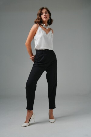 Siyah Bilek Boy Pileli Double Paça Pantolon - Saade