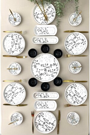 Siyah Eliz 6 Kişilik 23 Parça Kahvaltı Takımı Kahvaltı Seti - Yiğit Seramik Züccaciye