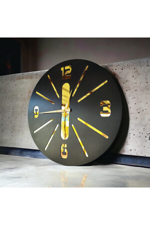 Siyah Gold Renk Hediyelik Ahşap Dekoratif Farklı Desenli Duvar Saati 50cm beyazsiyahçift - 1