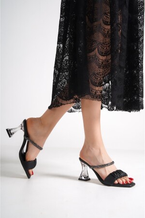 Siyah Kadın Kıvrım Şeritli Taşlı Şeffaf Topuklu Sandalet Terlik Wsb0422 WSB0422 - 2