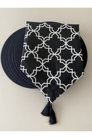 Siyah Klasik Desenli Runner Ve 6'lı Supla Seti Tasarim Takim Amerikan&servis 123SYHKLSK - PREMIER