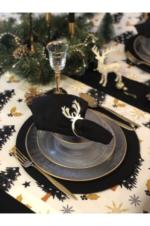 Siyah Kumaş Peçete 6 Lı Yeniyıl Servis Sunum Yemek Noel Masa Yılbaşı Aydpct01s - 1