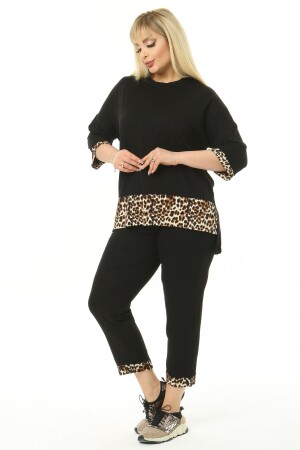 Siyah Leopar Şerit Yarım Kol Kapri Takım - Mayaxl