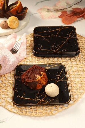 Siyah Mermer Kare Pasta Tabağı 18 Cm 6 Adet. siyah Mermer kare pasta - GÜRCÜGLASS