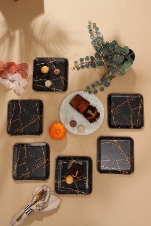 Siyah Mermer Kare Servis Tabağı 23 Cm 6 Adet. Siyah mermer kare servis tabağı. - GÜRCÜGLASS