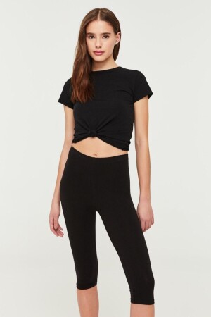 Siyah Pamuklu Kapri Tayt - Vanessa