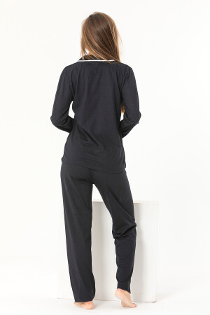 Siyah Renk Biyeli Pamuklu Uzun Kol Pijama Takımı ÖND-P-4109 - 6