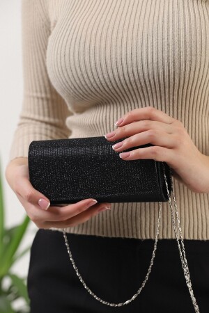 Siyah Simli Abiye Çanta Pörtföy Çanta Clutch Çanta düzyenimodel - efnanstore