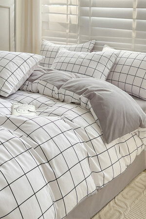 Spannbettlaken-Bettbezug-Set, Doppelbett, Weiß, klein, quadratisch, Weiß, Grau, FLR5655 - 3