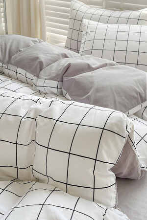 Spannbettlaken-Bettbezug-Set, Doppelbett, Weiß, klein, quadratisch, Weiß, Grau, FLR5655 - 4