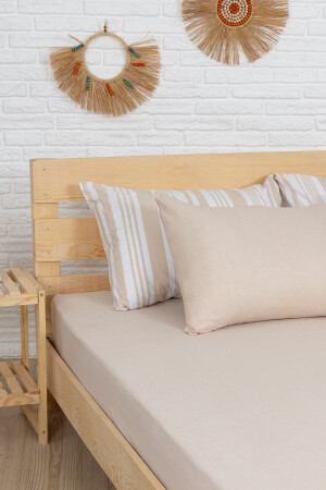Spannbettlaken-Set für Einzelbett, Capuccino, Baumwolle, 100 x 200 cm, Kissenbezug 50 x 70 cm, tekcrsf - 3