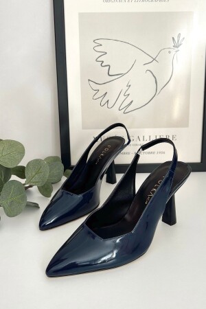 Spark Rugan Lacivert Sivri Burun Arka Açık Stiletto Abiye Topuklu Kadın Ayakkabı - Polka Store