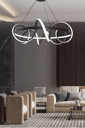 Spiral Halka Siyah Ledli Avize, Salon Avizesi, Modern Aydınlatma Avizesi, Tasarım Ledli Avize 2002 - LEDMİ