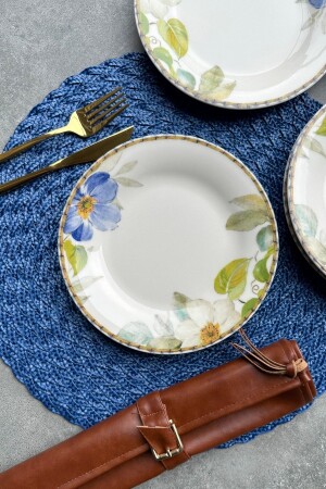 Spring 6 Kişilik 20 Cm Krem Çiçekli Porselen Pasta Tabağı Servis Seti PDMCSPRG06PS - porselenden