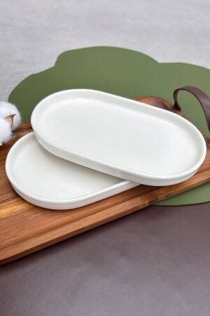 stackable Krem 2'li 20 cm Küçük Boy Kahvaltılık Çerezlik Sunum Kayık Tabak Seti - Porselenden