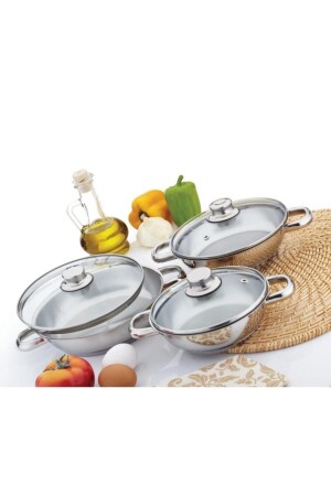 Stahl-Omelett-Set 3-teilig mit Glasdeckel GÜLOML101-C - Gülsan