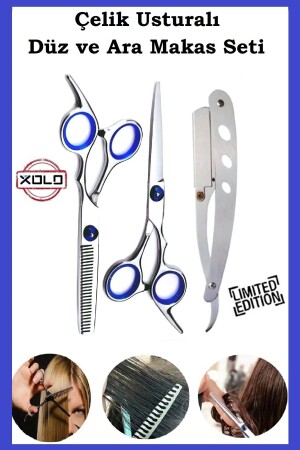 Stahl-Silber-Rasiermesser 6. 5-Zoll-Profi-Friseur-Friseur-Haarschnitt-Zwischen- und gerade Schere-Rasiermesser-Set XLQ515 - Xolo